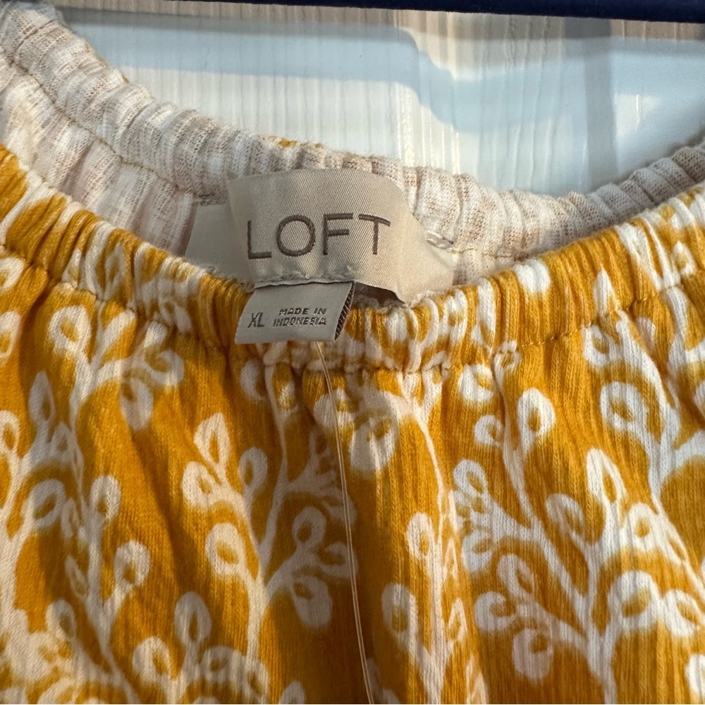 LOFT Yellow Floral Pattern Ruffle Top Off Shoulder - Picture 4 of 5